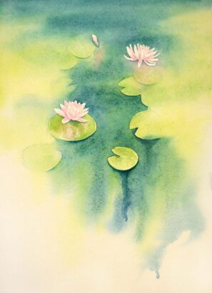 akvarelová malba lekníny