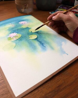 akvarelová malba lekníny