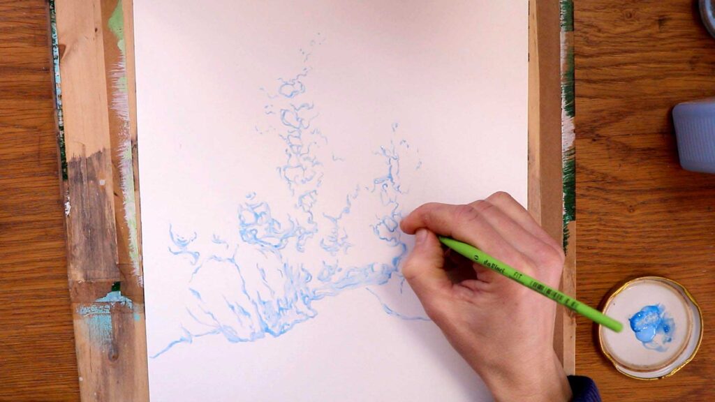 maskovací kapalina v akvarelu