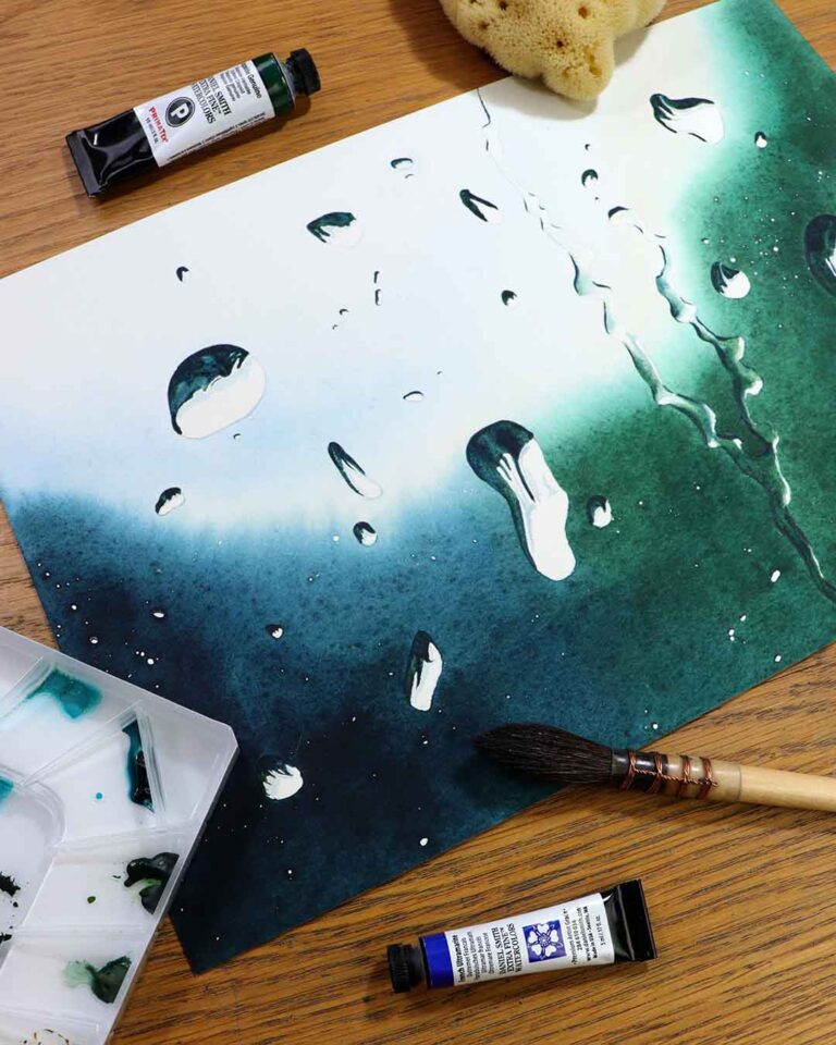 kapky - akvarelová malba